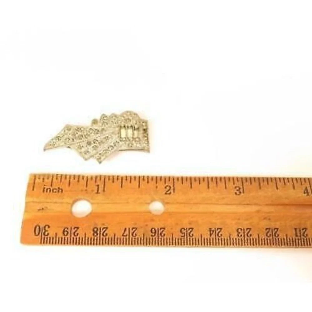Vintage Art Deco Clear‎ Rhinestone Silver Toned Pot Metal Dress Clip Buckle